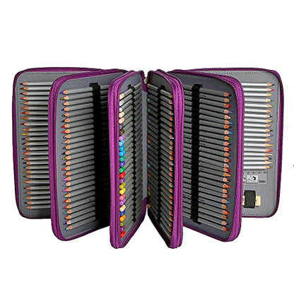 250 Slots Pencil Case 5-Layer Zipped Holder w/Handle - color: Purple, size: 250