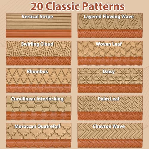 20 Pcs Clay Texture Rollers Set, 3D-Printed Clay Pottery Tools 5 in x 0.65 in for Miniatures, Tabletop, Pottery, DIY Crafting, Jewelry Crafting - size: 5 Inch