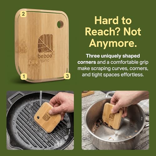 Bamboo Pot and Pan Scraper Set (3 Pcs) – Non-Scratch Cast Iron Cleaner & Dish Scraping Tool