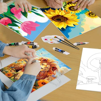 Cholemy 36 Pcs Paint and Sip Kit Gift for Adults 8''x10'',Plants Animals | Pre Drawn Canvas, Painting DIY Afro Acrylic Painting Kit, Wood Easel Brushes, Date Night Bulk, Summer Halloween Party - style: Plants Animals