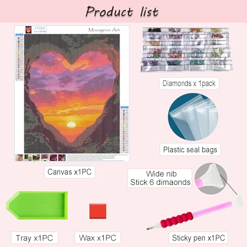 Muzagroo Art 5D Diamond Paintings Kits for Adults Round Full Drill Sunset Diamonds Art Kits for Beginners Diamond Art Paintings Gem Art Kits Diamond Dots Kits 30x40cm (Sunset) - color: Red Sunset