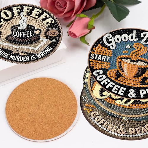 8Pcs Coffee Diamond Art Coasters Kits, Diamond Painting Coasters Kit | Coffee Diamond Art Painting Coasters Kits with Holder,DIY Diamond Art Coaster Kit for Beginners Adults Craft Supplies Gift - color: Inspirational Coffee