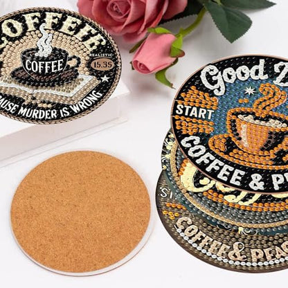 8Pcs Coffee Diamond Art Coasters Kits, Diamond Painting Coasters Kit | Coffee Diamond Art Painting Coasters Kits with Holder,DIY Diamond Art Coaster Kit for Beginners Adults Craft Supplies Gift - color: Inspirational Coffee