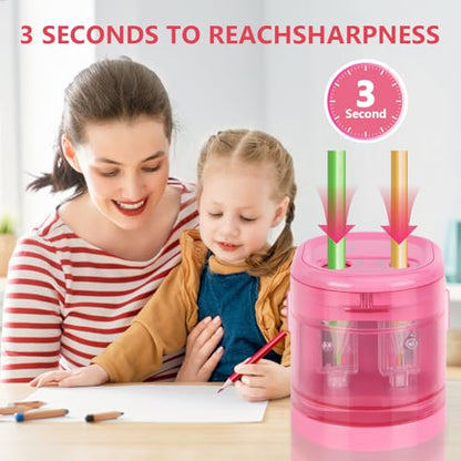 Electric Pencil Sharpener, Double Hole (Pink) - color: Pink