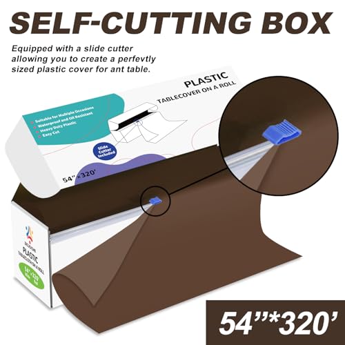 54IN X 320FT Plastic Table Cover Roll with Cutter Box, Cut to Size Plastic Table Cloths for Parties, Birthday, (Brown, 54"x3840"(Rectangular)) - color: Brown, size: 3840" x 54" (Rectangular)