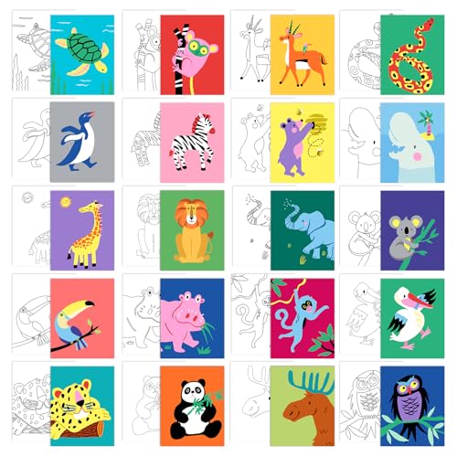 FYSUIMU 20Pcs Pre Drawn Canvas for Painting for Boys Girls Animal Pre Printed Canvas with Pictures to Paint Gift for Kids Beginners Students DIY Paint Art Supplies, 8 x 10 Inch