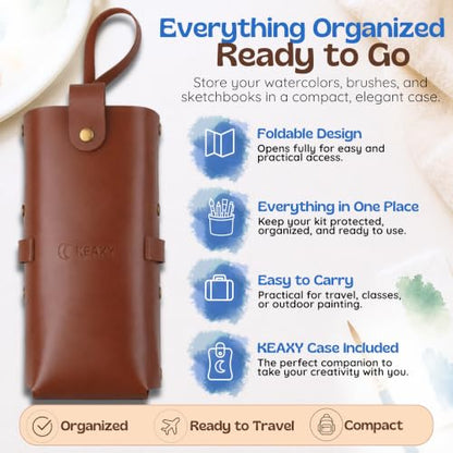 KEAXY Travel Watercolor Set - Mini Paint Kit - Portable Pocket Palette | Durable materials resist wear from travel and use. All-in-one, compact workspace for on-the-go creativity
