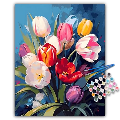 Paint by Numbers Kit for Adults Beginner, Colorful Tulip Bouquet 16x20 Inch - color: LBUSOPNF1P05