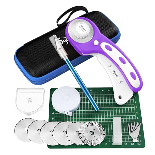 45mm Rotary Cutter | Rotary Fabric Cutter | Rotary Cutters for Sewing, Scrapbooking, Hobbies, DIY | A6 Cutting Mat, Storage Boxes, Precision Knives, Ruler, Spare Blades | Fabric Roller Cutter (Purple) - color: Purple