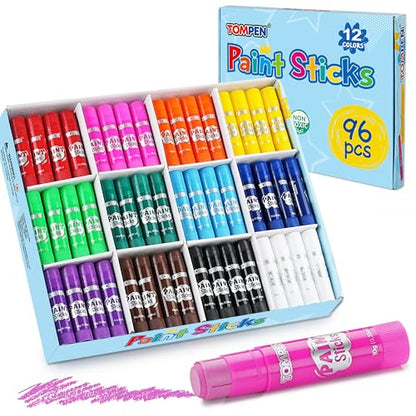 Tempera Paint Sticks for Kids & Artists,96 Pack 12 Vibrant Color,Non-Toxic,Quick Drying,Classic Rainbow Colors,Washable Solid Paint Crayons,Ideal for School Classroom Art Projects & DIY Crafts