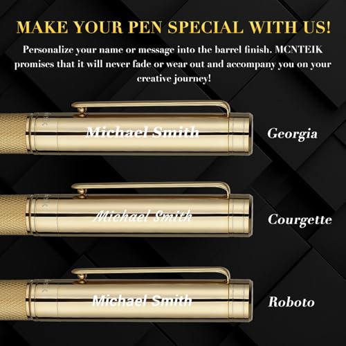 MCNTEIK Gold Personalized Rollerball Pen, Stunning Luxury Pen with Mesh Texture Design and 24K Gold Finish, Fancy Gift Set for Men & Women, Business Signature, Executive, Office,Fancy Designer Pens - color: ,Gold(Personalized)