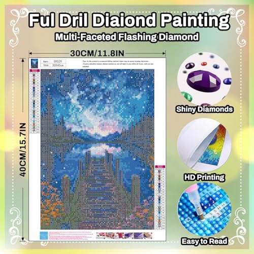 HITO Starry Sky Diamond Painting Kits for Adults Landscape Diamond Art Kits | Gem Art Kits for Adult for Gift Home Wall Decor 12x16 Inch - color: G9529