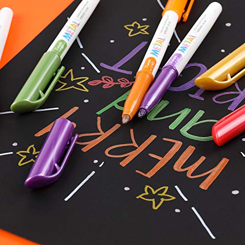 Sunshilor Metallic Markers Medium Point Metallic Marker Pens for Black Paper, Rock Painting, Easter Egg, Halloween Pumpkin, Card Making, Signature, Craft, Set of 12