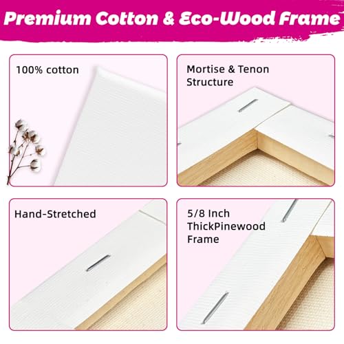 12 Pcs Stretched Canvas, 4x4 Canvas, Black & White Blank Canvas, 100% Cotton (280g) with Natural Cottonseed Husk, Triple Primed, Warp-Resistant Wood Frame, Ready to Paint for Acrylics & Oils - size: 12pk-4x4 inch