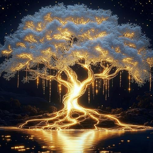 Miwixy Tree of Life Diamond Art Kits for Adults,Golden Tree Diamond Painting Kits,5D Full Drill Diamond Dots Paintings,Landscape Round Diamond Art Canvas for Beginners Home Wall Decor 12 x 12 Inch - color: tree b