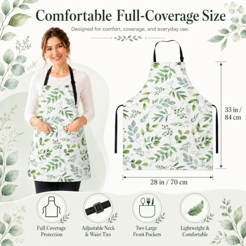 Leaf Apron with 2 Pockets Adjustable Stain Resistant Kitchen Cooking Apron for Baking BBQ Grilling Grilling Painting Gardening - color: Leaf