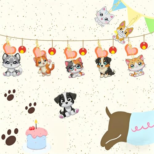 8 PCS Diamond Art Keychain Kits for Kids, DIY Diamond Painting Crafts, Beginner Art Kit, Arts & Crafts Gift for Ages 8–12 - color: Cats & Dogs, size: Animals