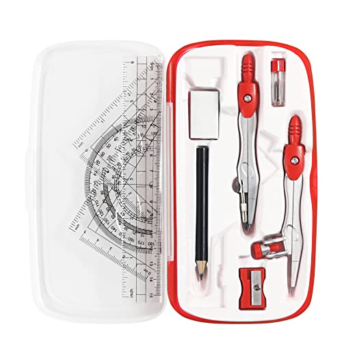Vobou Math Geometry Sets 10 Pcs, Student Supplies Kit, Compass Set (Red - color: Red