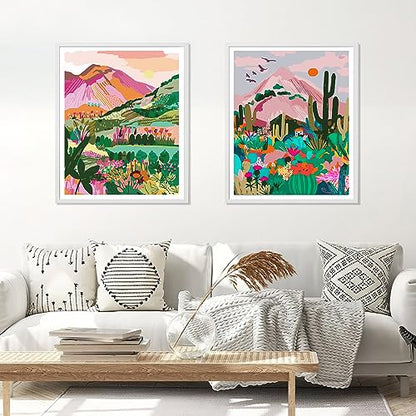 Jethami 2 Pack Paint by Numbers for Adults Beginner, Mountains Sunset Plant Landscape DIY Canvas Art Kit for Relaxation 16x20 in - color: national park landscape