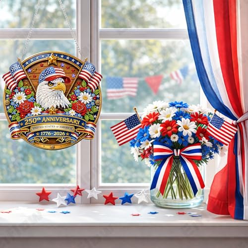 Eiflow Acrylic Diamond Art Hanging Kit for Adults USA 250th Anniversary, DIY Diamonds Painting Door Hanger Board Kit July 4th, Special Crystal Diamond Art Painting Pendant Ornament (Eagle) - color: Eagle