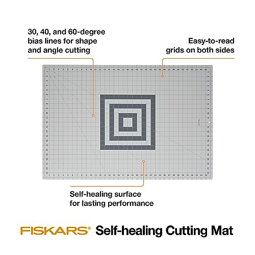 Fiskars 24" x 36" Self Healing Cutting Mat, Extra Large Double-Sided Grid | Quilting, Sewing & Craft Cutting Board, with 30 45 60 Degree Bias Lines for Fabric Paper and DIY Projects - color: Gray, size: 24"L x 36"W