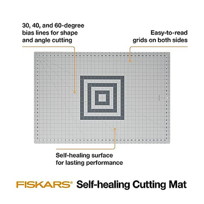 Fiskars 24" x 36" Self Healing Cutting Mat, Extra Large Double-Sided Grid | Quilting, Sewing & Craft Cutting Board, with 30 45 60 Degree Bias Lines for Fabric Paper and DIY Projects - color: Gray, size: 24"L x 36"W