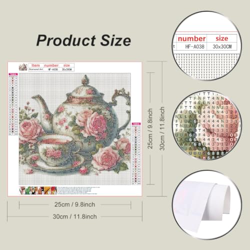 hill froeistung 5D Colorful Teapot Diamond Art Painting Kits for Adults | Teacup,Flower Diamond Art for Beginners, DIY Full Drill Diamond Art Painting(12X12 inch) - color: HF-A038