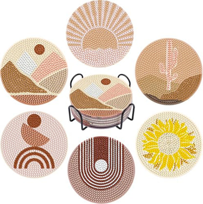 DOTSOPS 6 Pcs Diamond Art Kits for Adults Diamond Art Coasters with Holder - color: A-Abstraction
