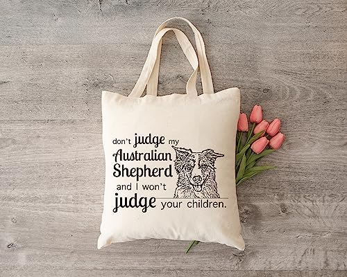 Pet Studio Art Don't Judge My Dog Tote Bag - color: Australian Shepherd