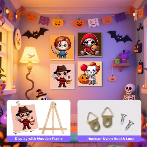 4 Pack Halloween Paint by Numbers for Kids with Frame Canvas - Wooden Easel - color: BKH2889+BKH2890+BKH2891+BKH2892