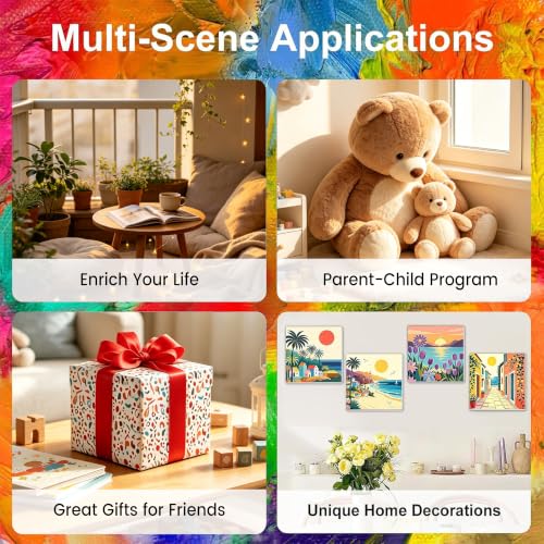 4 Pack Scenery Paint by Numbers for Adults with Frame Canvas - Wooden Easel - color: BKH2816+BKH2817+BKH2818+BKH2819