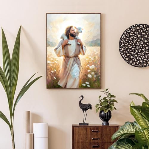 Jesus Paint by Numbers Kit for Adults Framed Canvas 12X16 in, Frameworkless | Easy Adult Paint by Number Kits on Canvas DIY Christianity Painting for Beginners Art by Numbers for Home Wall Decor Gift - color: YH02677