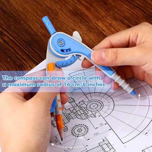 Zonon 1 Set Plastic Geometry Math Set 7 Pcs Includes 6'' / 4 '' Protractor, Drawing Compass, 45/60 Degree Triangle Rulers, 12'' / 6'' Math Ruler Transparent for Office Supplies(Blue) - color: Blue