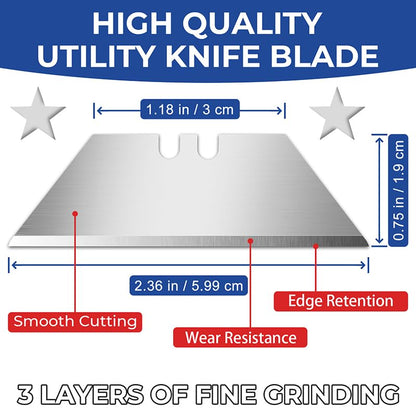 DIYSELF 300 Pack Utility Knife Blades, SK5 Box Cutter Blades with Dispenser | Heavy-Duty Utility Knife Blades Refills for Cardboard, Carpet and Leather, Razor Knife Blades for Vinyl, Rope and Packages - size: 300-Pack