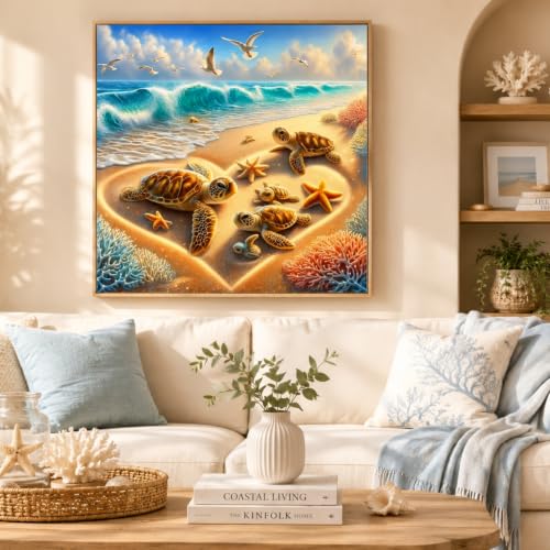 Beach Diamond Painting Kits for Adults Beginners Turtles Gem Painting - color: KM1152-1