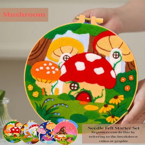 Wonafa Needle Felt Starter Set,Wool Needle Felt Starter Kit, Beginner Needles Felts Kit (Mushroom Star)(Mushroom Star) - color: Mushroom Star