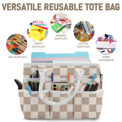 Cupohus Art Organizer Craft Storage Tote Bag with Handles Checkered - color: Checkered
