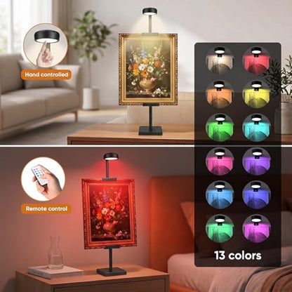 30'' Adjustable Tabletop Easel Stand with Rechargeable 13RGB Poster Light | Picture Frame Light, Picture Easels for Display,Black Metal Picture Frame Holder Stand for Artwork, Photo,Sign. - color: Black