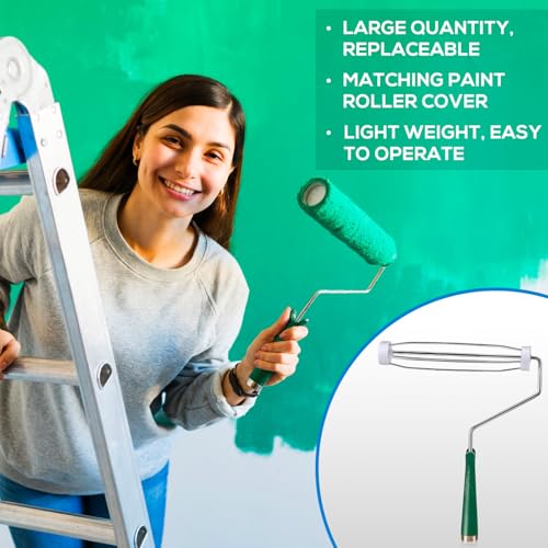 Gerrii 12 Pcs 9 Inch Paint Roller Painting Roller Frame 5 Wire Brush Supplies for Wall House Homes (Green) - color: Green