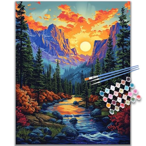 Kalonyth Landscape Paint by Numbers Kit for Adults, 16x20 inch, No Framed | Mountain Adult Paint by Number Kits on Canvas, DIY Acrylic Painting, Stress Relief Craft Kits, Home Wall Decor Gift - color: OP-US01