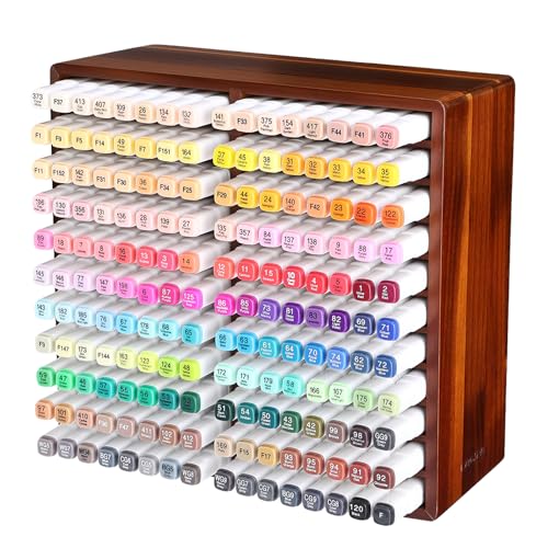 Acacia Wood Marker Organizer with 22 Compartments Holds 176 Markers, Alcohol Marker Storage Desk Organizer Pen Holder for Office Home Classroom Artists Kids Birthday Gift - size: Holds up to 176pcs Markers-Wood