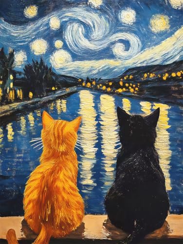 Paint by Numbers Kit for Adults Beginner Animal,Starry Night Cat,16x20" - color: 16"X20"Rolled Canvas(Frameless)-Cat 5