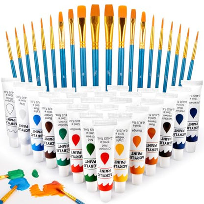 MAQIHAN Acrylic Paint Set - 24 Colors Acrylic Paint with 20 Brushes,24 x 12ml Tubes Artist Quality,Non Toxic Painting Supplies Kits for Artists and Adults,Craft Paint for Canvas Rock Ceramic Wood