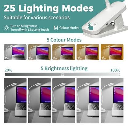 CUHIOY 2Pack Rechargeable Clip on Reading Light for Bed Headboard, White - color: White+White
