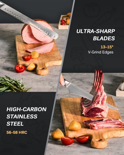 KYOKU 2pc Kitchen Knife Set - Japanese Steel Boning & Slicing Knife Set | 56-58 Hrc German 1.4116 Steel Full Tang Blades, Pakkawood Handles, Meat Fruit Vegetable Prep Carving Set With Sheaths - style: Boning Slicing 2pcs