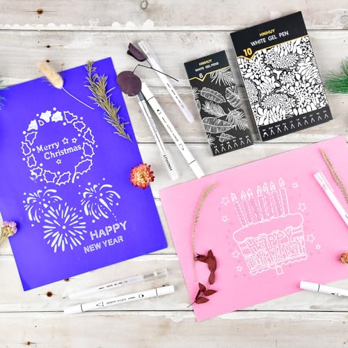 White Pens Set, White Gel Pens, Dual-Tip Acrylic Paint Pen | 6 Size Opaque Gel Ink Pen Brush Tip Acrylic Markers for Drawing, Sketching, Illustration, Card Making, Bullet Journaling - size: 10