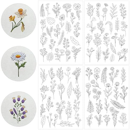 Water Soluble Stabilizer Embroidery Pattern - Leaf Stick & Stitch Embroidery Paper Wash Away, Flower Hand Sewing Patterns for T-Shirt Bag Towel (4 Sheets) - style: Leaf140