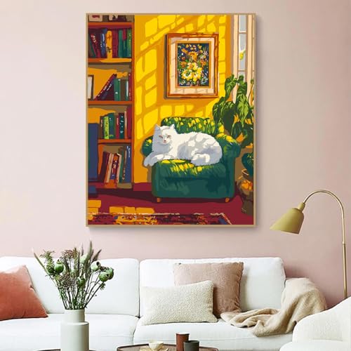 ZRIZQ Paint by Numbers Kit for Adults Beginner,Cat Books,16x20 | Full set with wooden brushes,rolled canvas,rich paints.Calming activity.Beginner friendly.Just open and paint. - color: 16"X20"Rolled Canvas(Frameless)-Cat 3