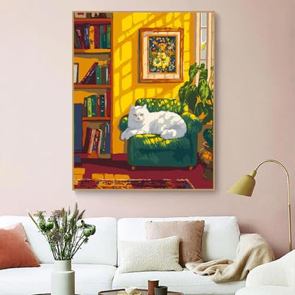 ZRIZQ Paint by Numbers Kit for Adults Beginner,Cat Books,16x20 | Full set with wooden brushes,rolled canvas,rich paints.Calming activity.Beginner friendly.Just open and paint. - color: 16"X20"Rolled Canvas(Frameless)-Cat 3