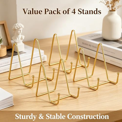 4 Pack Gold Mini Display Easels, Frame Holder Stands | Versatile Welcome Sign & Photo Stand for Tabletop Decor, Plates, and Artistic Work